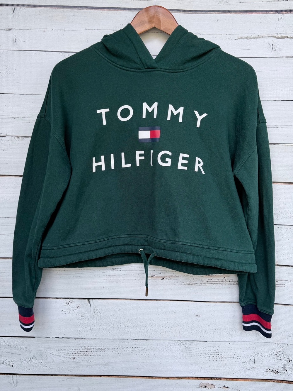 Tommy Hilfiger Sport Cropped Drawstring Fleece Pullover Hoodie - Medium